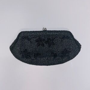 Vintage Domar Black Beaded Hand Clutch